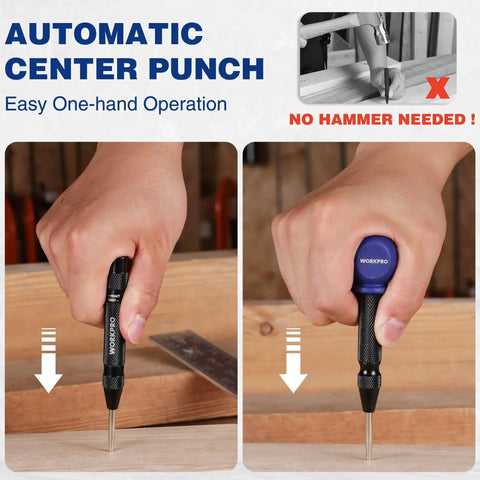 Automatic Center Punch Set 2 Pack With Replacement Tip And Ball Cap Adjustable Spring Loaded Center Punches For Wood Metal Plastic