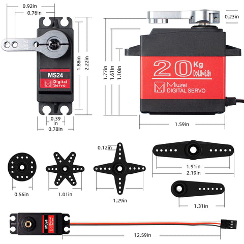 Diagram of 20Kg Digital RC Servo Motor With Metal Gear Waterproof High Torque For One Eighth And One Tenth Scale RC Cars And Robots DS3218 270 Degree Control Aluminum Gear With Double Ball Bearings