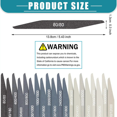 20 Pcs Sanding Sticks Set For Plastic Models And 3D Prints, Assorted Grits with size dimensions and grit labels visible