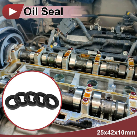 Five Pack Rotary Shaft Oil Seals High Pressure 25x42x10mm Black Nitrile Rubber 70 Durometer Workhorse Set with engine view