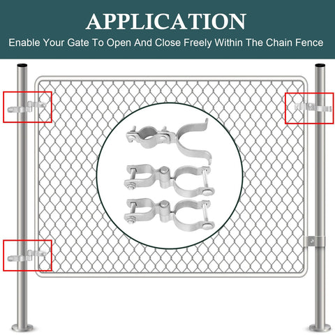 Heavy Duty Gate Hardware Kit For 1-3/8 And 2-3/8 Inch Pipe, Includes Sturdy Hinges And Padlock Latch, 5-Piece Fence Set displayed installed on gate.