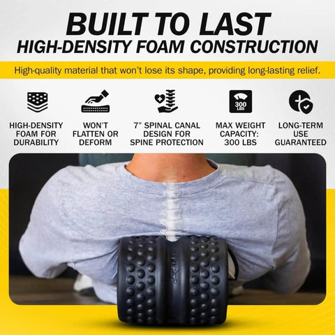 Man using Spine Aline Back Roller For Deep Tissue Massage And Knot Busting Neck And Spine Relief, Portable Durable Muscle Roller