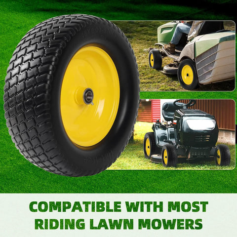 Two Pack Flat Free Front Tire And Wheel Set For John Deere Riding Mowers 15 By 6 Front Tires With Three Inch Centered Hub