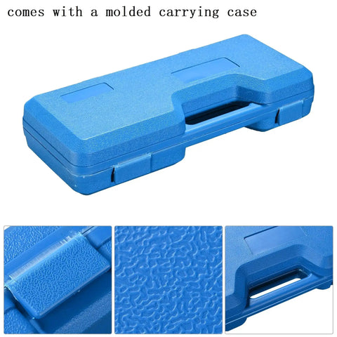 Beefy 6 Ton Manual Knockout Hole Punch Kit with Ratchet Wrench and Six Die Set in blue molded carrying case