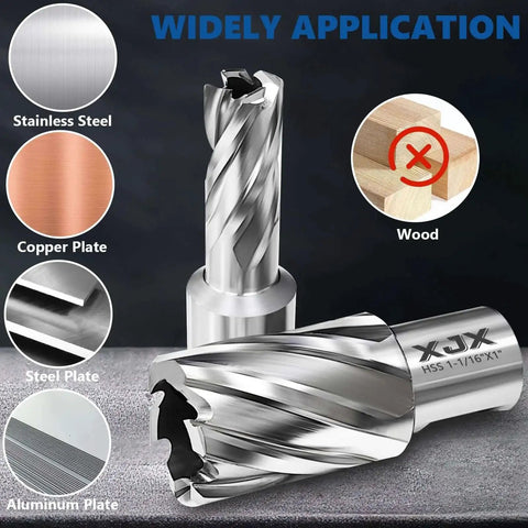 Annular Cutter Set for Magnetic Drill Press 8 Piece HSS High Speed Steel Bits with Weldon Shank, cutting metal plates image