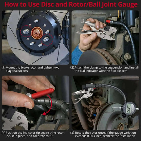 Pro Grade Digital Dial Indicator Gauge Kit With 0 To 1 Inch Range And 0.0005 Inch Resolution used on disc brake rotor