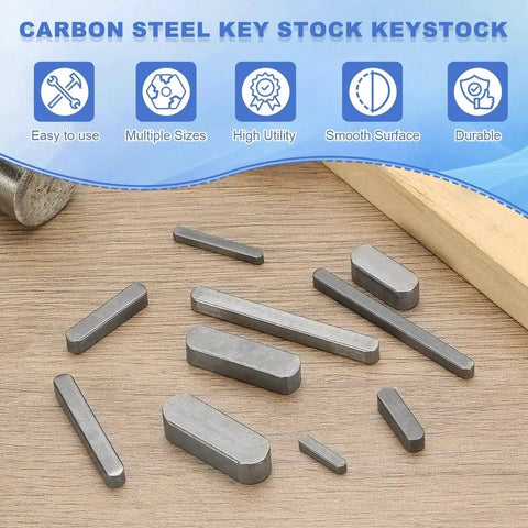 Round Ended Feather Key 25x5x5 Millimeter Set Of 5 Carbon Steel Parallel Drive Shaft Keys arranged on surface, close-up