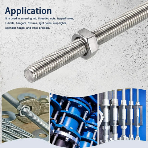 304 Stainless Steel All Thread Rod Three Eighths By Twenty Four Twelve Inches with applications in construction and fixtures