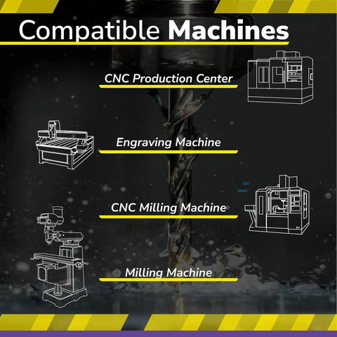 Diagram showing compatible machines for Versatile Workhorse Spotting And Chamfering Set: CNC Production Center, Engraving Machine.