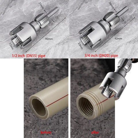 2 In 1 Internal And External Pipe Threading Tool For One Half And Three Quarter Inch PVC Pipe, Electric Drill Compatible