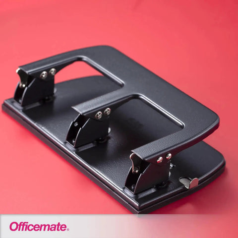 3 Hole Punch for Home Office, Medium Duty, 30 Sheet Capacity, Ergonomic Soft Grip Handles, Durable Metal Base, Black
