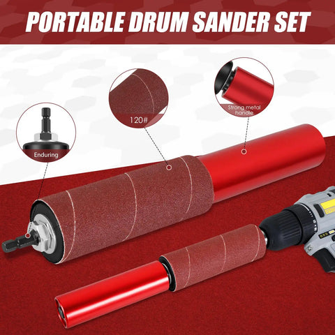 FALESOUL spindle sander adapter with rubber drum and drill-powered sanding sleeves (4-1/2 x 1-1/2 in and 4-1/2 x 1 in)