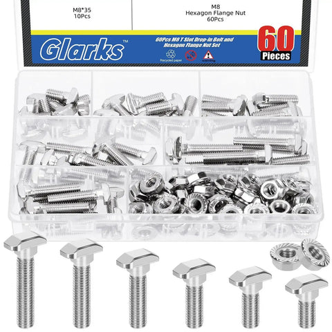 120 Pcs M8 T Slot Drop In Bolts With Hex Flange Nuts Hammer Head T Bolts In 16 20 25 30 35 40 Millimeter Kit for Aluminum Projects