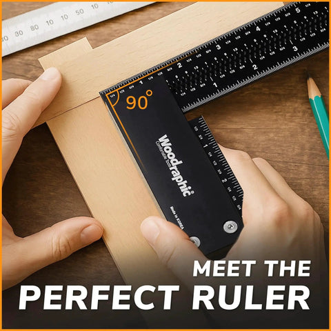 Premium 8 Inch Aluminum Carpenter Square For Pro Level Right Angle Marking And Framing Layout In Woodworking With Machinist Grade Accuracy And Durable Lightweight Construction Woodraphic in use on a wooden surface.