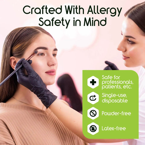 Makeup artist using Black Nitrile Gloves Disposable Latex Free Durable XL For Food Prep during application