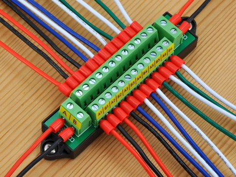 16 Amp AC DC 48 Volt 2 By 12 Position Terminal Block Distribution Module For Power Control Panels installed with wires