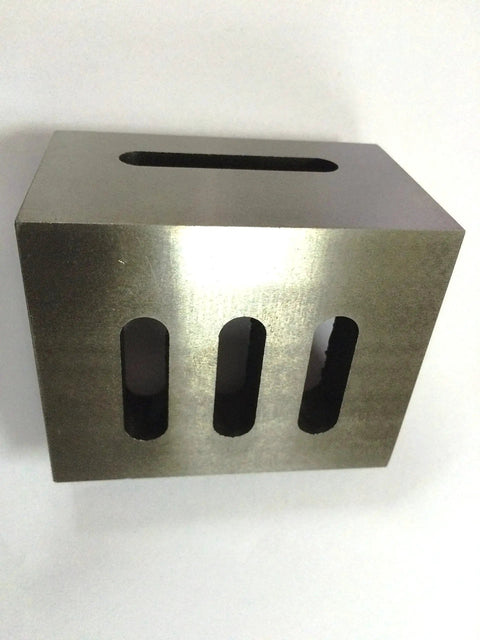 Front view of Cast Iron Slotted Angle Plate 3 Inch By 2 Inch By 2.5 Inch Stress Relieved Precision Ground With Five Slots and 9.5 mm Slot Width