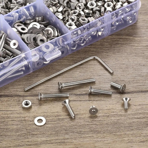 Beefy 1110 Pcs M2.5 Screw Set with 304 Stainless Steel Flat Head Hex Socket Cap Screws Countersunk Bolts Nuts and Washers