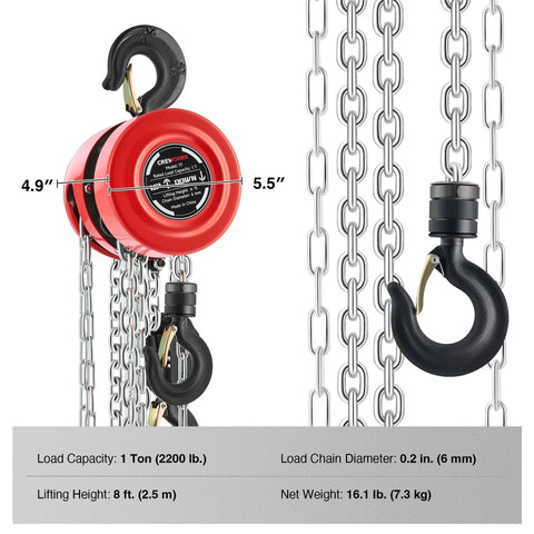 Heavy Duty Manual Lever Hoist With One Ton Capacity And Eight Foot Lift, Galvanized Hand Chain And G80 Load Chain for construction
