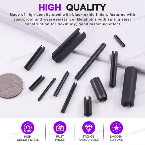 Black Metric Roll Pin Set With Storage Case 13 Sizes From M1.5 To M6 Slotted Steel Roll Pins Displayed For Automotive Repair