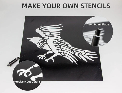 Pack Of 20 7.5 Mil Opaque Black PET Stencil Sheets 12 By 12 Inches For Cricut Cutting Laser Engraving Showing Bird Design