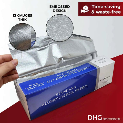 No Fuss Pre Cut Aluminum Foil Sheets In Pop Up Dispenser 9 Inch By 10.75 Inch 500 Count shown with embossed texture