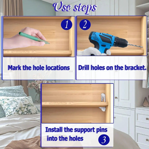 Instructions for installing Twenty Piece Plastic Self Locking Shelf Pins Five Millimeter for Three Quarter Inch Thick Shelves
