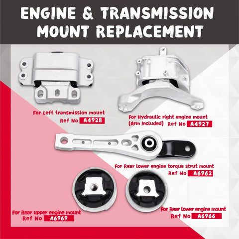 Beefed-Up Engine And Transmission Mount Kit For 2005-2018 Jetta 2.5L L5 Rabbit 2006-2009 L5 2.5L 5 Piece Set with labels on mounts