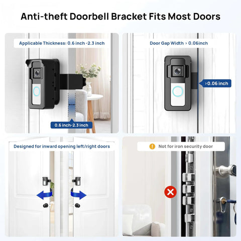 No Drill Doorbell Mount Anti Theft Holder For Video Doorbells With 3 Way Adjustable Base Left Right Down And 40 Degree Rotation