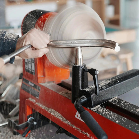 Four Piece Toolrest Set For Wood Lathe Bowl Turning With A One Inch Stem Glide For Deep Interior Access, Ergonomic Concave Design For Snug Finger Fit And All Day Turning Reach BMWOOD in action