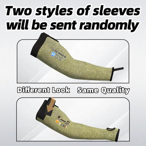 Core Arm Protection Sleeves S081 10 Pairs With Thumbhole, ANSI A5 Cut Resistant And Flame Resistant Welding Sleeves, two styles shown
