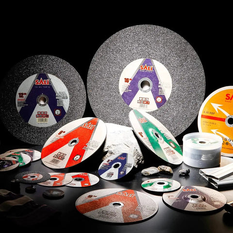 Assorted 50 Pack 4.5 Inch Cut Off Wheels Thin 0.047 Inch for Metal Stainless on 7/8 Arbor displayed on black background