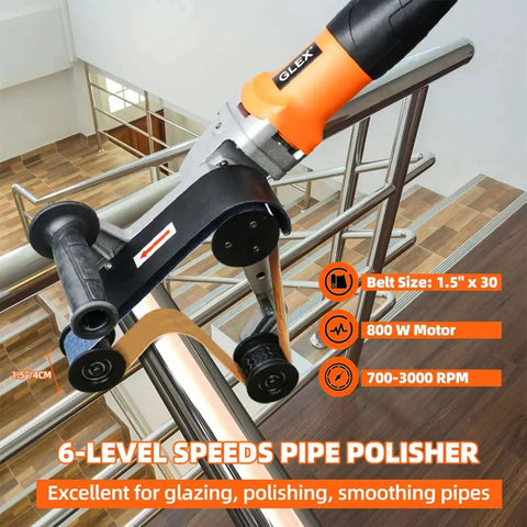 Beast Mode Pipe Polisher And Belt Sander For Stainless Steel Round Tubes 110V 800W Motor External Diameter Polisher Variable Speed 700 To 3000 RPM Aluminum Oxide Sanding Belt 40x760 Mm in use on railing
