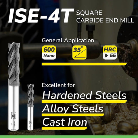 ISE Carbide End Mill One Eighth Inch 4 Flute Square Nose AlTiBN Coated CNC Router Bit Heavy Duty For Hardened Steel Alloy Steel And Stainless Steel 5 Pack Made In Taiwan By Speed Tiger