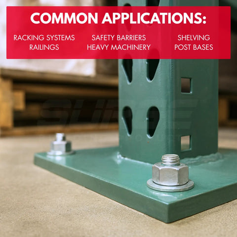 Installed Heavy Duty Three Quarters Inch Wedge Anchors For Concrete And Cement With Zinc Plating Seven Inch Length holding metal beam
