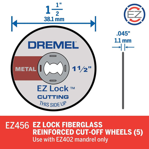 EZ Lock Fiberglass Reinforced Cut Off Wheels For Rotary Tools 1.5 Inch Diameter 5 Pack Medium Red Workhorse Discs For Cutting Hardened Steel Bolts Screws Sheet Metal Ceramic Plastic And Thin Wood By Dremel
