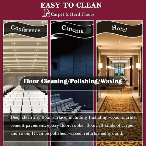 Conference, cinema, hotel floor cleaning display; promotes floor cleaning, polishing, and waxing services.