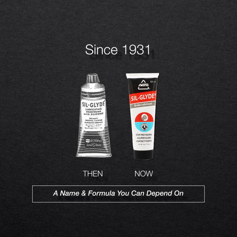 AGS Sil-Glyde brake lubricant: vintage silver tube and modern 4 oz black/red tube.