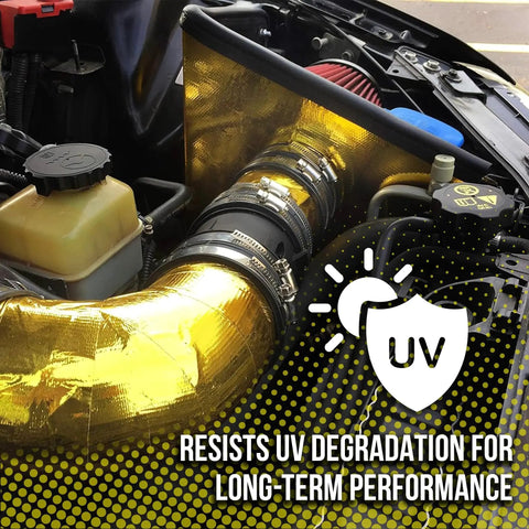Reflect-A-Gold High Temperature Reflective Adhesive Backed Insulation Tape installed on engine covers for heat protection
