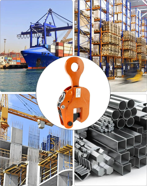 2-Ton Vertical Plate Lifting Clamp With 4400 Lb Capacity For Welding, front view with industrial background