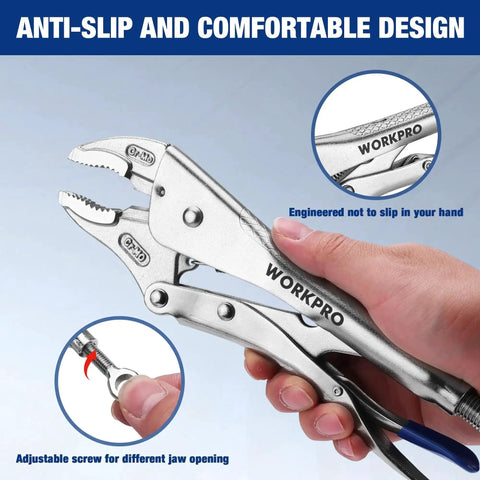 2-Piece Locking Pliers Set With 6.5 Inch Long Nose And 10 Inch Curved Jaw For Boss Grip, CR-MO Steel Construction And Adjustable Screw