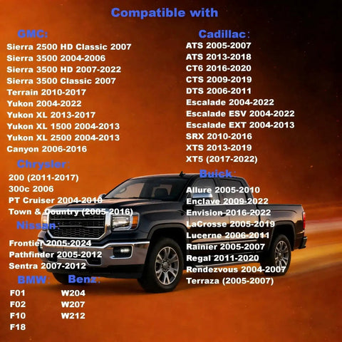 List of vehicle models compatible with Third Gen Fuel Tank Lock Ring Tool, background image of a pickup truck.