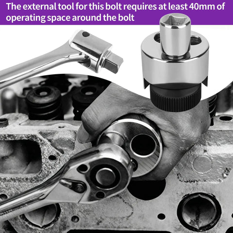 Stud remover and bolt extractor tool 1/4–3/4 in with knurled roller and cam lock, installed in engine block