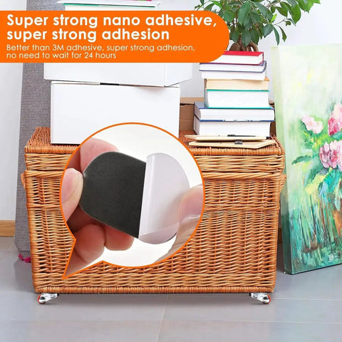 Self Adhesive Caster Wheels 0.75 Inch Oval Plate 360 Degree Swivel Nano Adhesive Bond Steel Plate 30 Lb Load Per Caster Easy Install