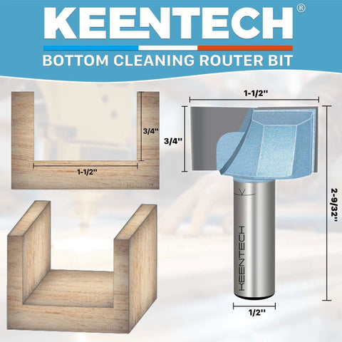 Bottom Cleaning Router Bit With 1/2 Inch Shank, 1-1/2 Inch Cutting Diameter, 3/4 Inch Cutting Depth, Carbide Tipped Surfacing Bit For CNC