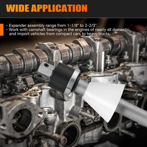 Engine Cam Bearing Removal And Installation Tool Set with adapter in engine application.