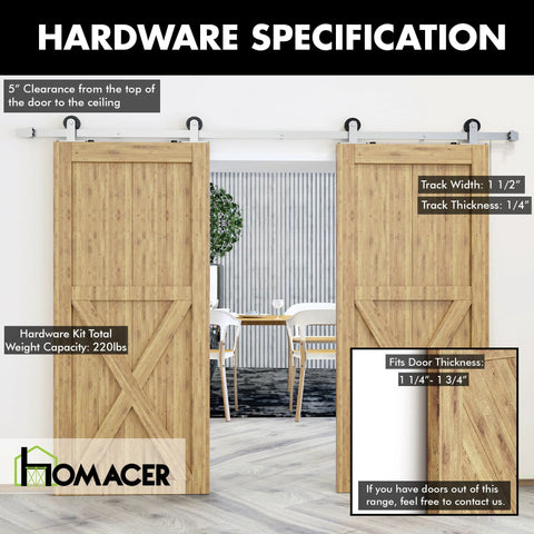 Brushed Nickel Non Bypass Sliding Barn Door Hardware Kit For Two Doors, 11 Foot Flat Track With T Shape Rollers installed