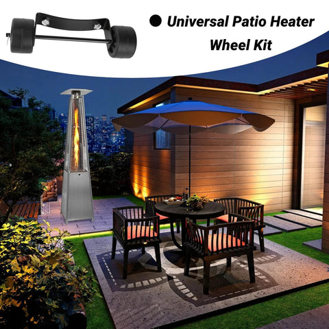 Eyoloty Universal Patio Heater Wheel Kit with stainless steel bracket and two black wheels, front view