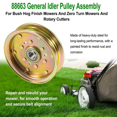 Universal Idler Pulley Assembly Replacement Kit for Bush Hog Finish Mowers, Rotary Cutters, and Zero Turn Mowers on grass