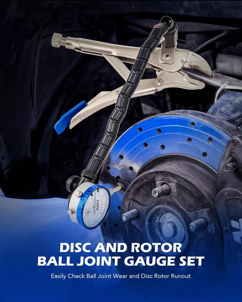 Precision Pro Grade Automotive Dial Gauge Kit For Brake Runout And Ball Joint Wear With 7 Inch Locking Pliers on brake disc